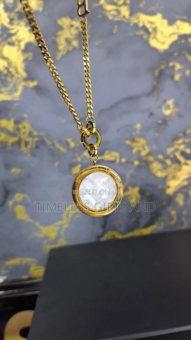 Ladies Long Chain With Double Side Black White Roman Numbers Pendant