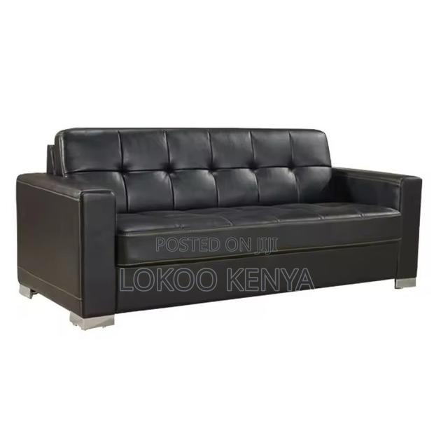 Sofa; Executive 3 Seater Black Leather Office Waiting Sofa - thumbnail 3