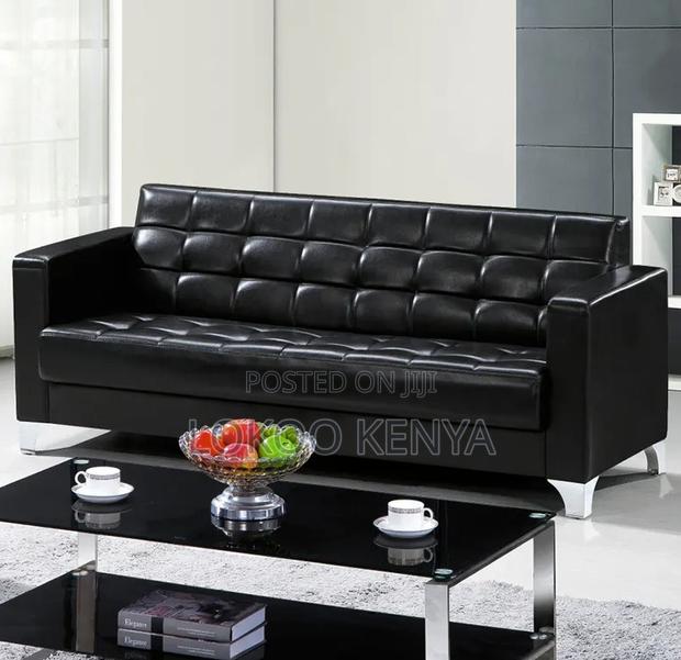 Sofa; Executive 3 Seater Black Leather Office Waiting Sofa - thumbnail 6