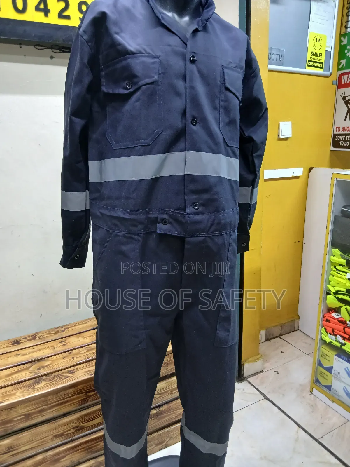 Slim Fit Navy Blue Overall With Reflector
