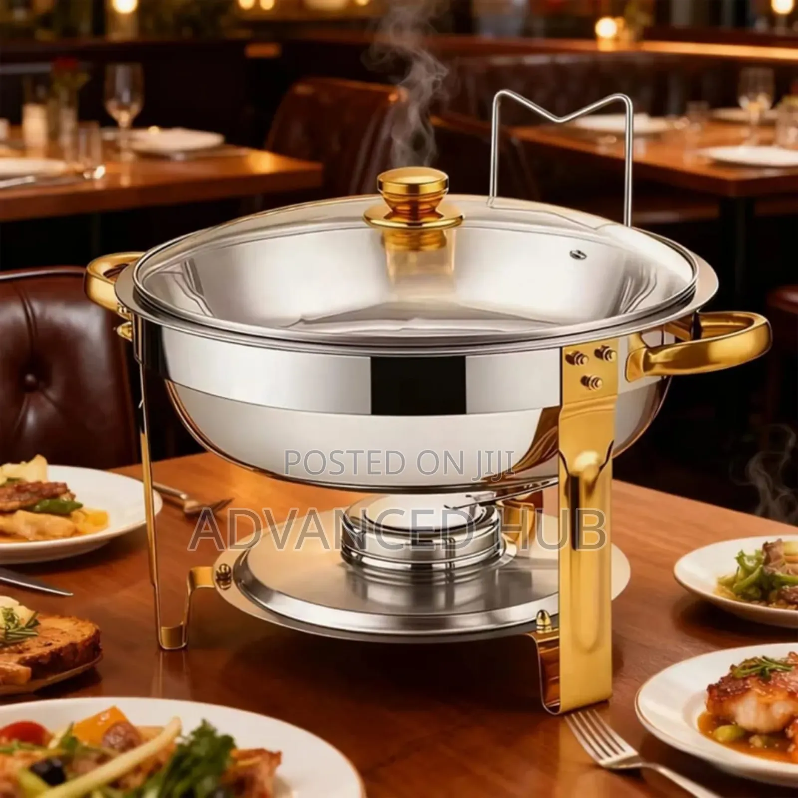 Elegant Round Stainless Steel Chafing Dish,(5 Litres)
