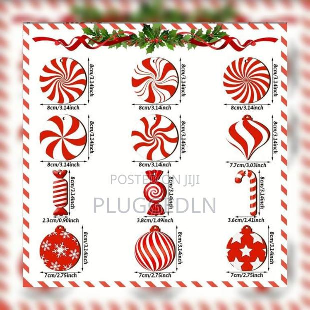 12pcs Wooden Red Candy Windmill Cane Christmas Tree Decoration - thumbnail 3