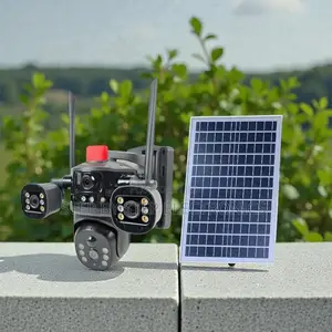 4g Solar Camera Multiple Lens Light Alarm Siren Easy to Install