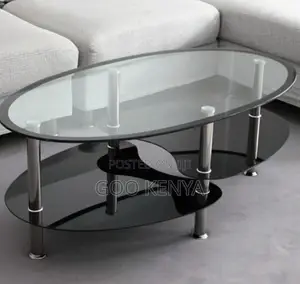 Home Table; Oval Tempered Glass Coffee Table With Double Deck