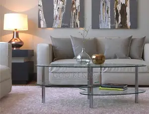 Home Table; Oval Tempered Glass Coffee Table With Double Deck