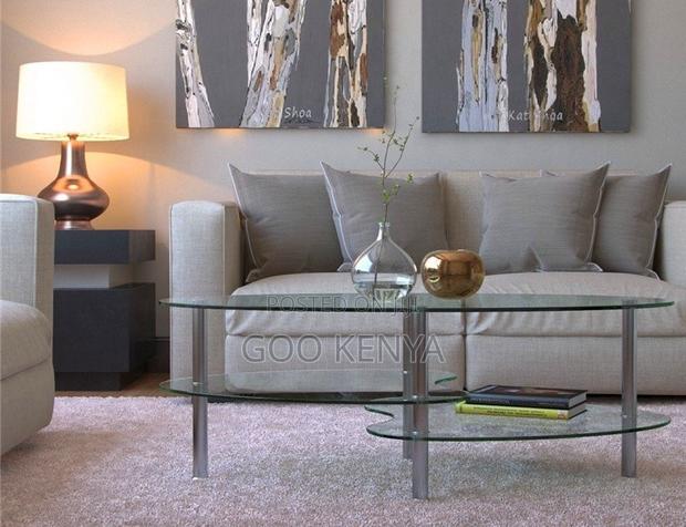 Home Table; Oval Tempered Glass Coffee Table With Double Deck - thumbnail 5