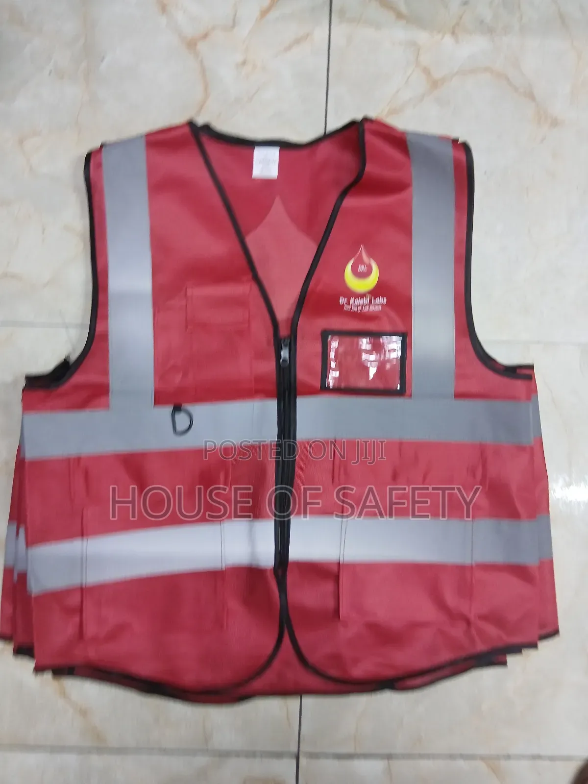 Red Jacket Wwith Clear Work I'd Holder Pockets