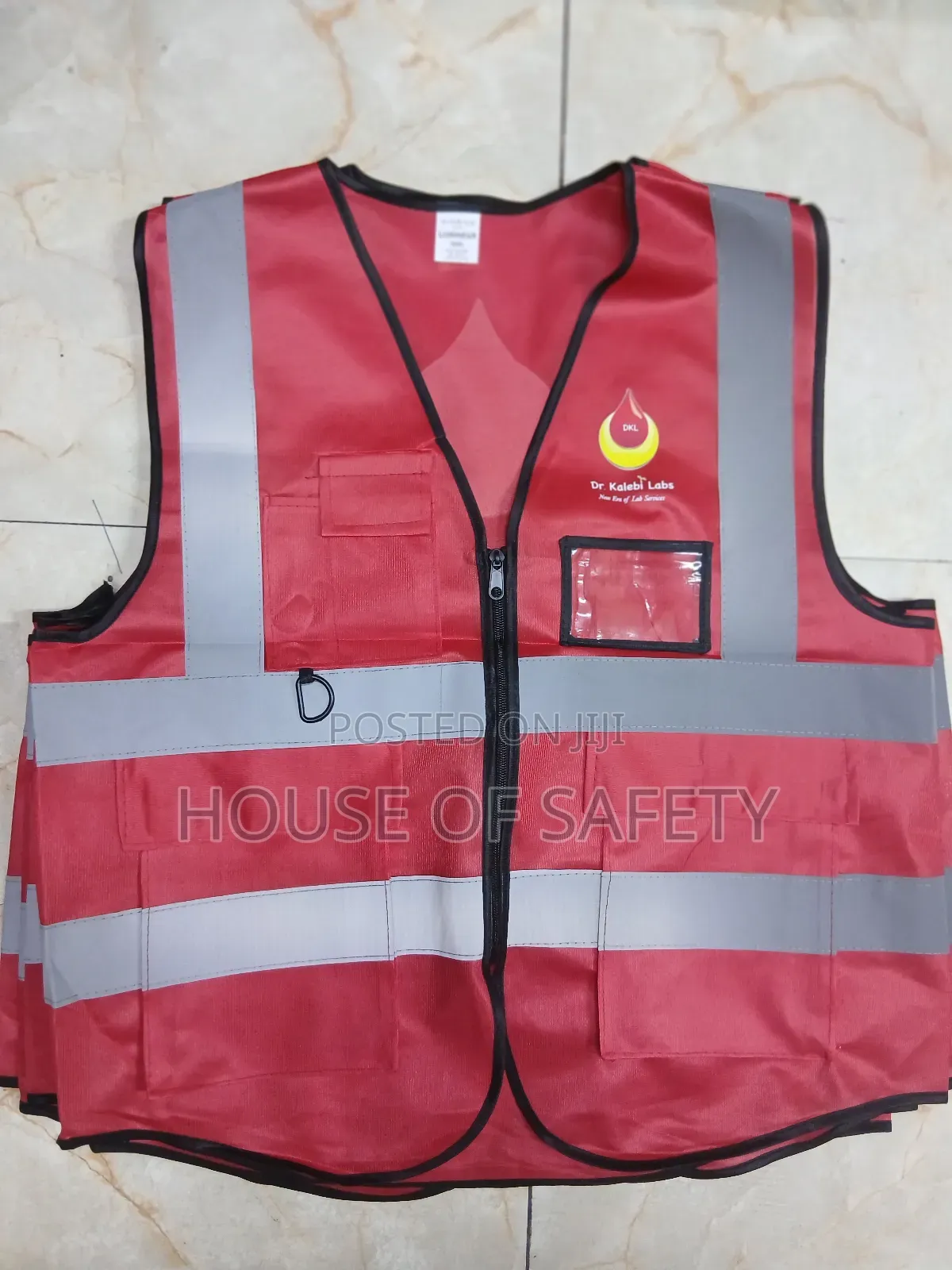Red Jacket Wwith Clear Work I'd Holder Pockets