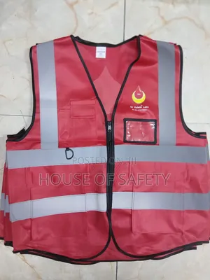 Red Jacket Wwith Clear Work I'd Holder Pockets