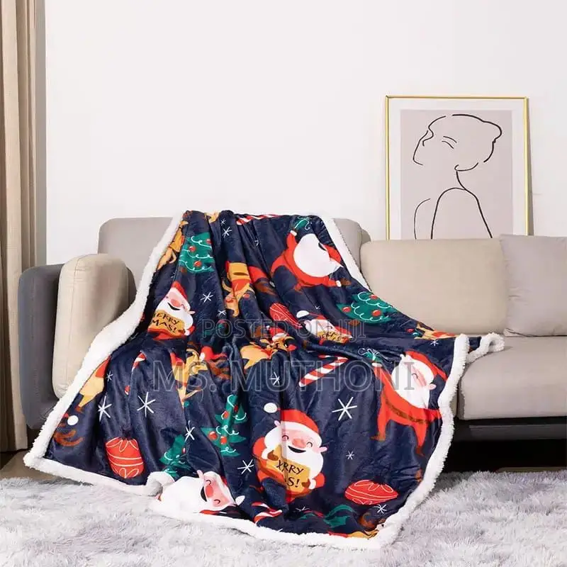 Flannel Christmas Themed Premium Sherpa Fleece Throw Blanket*