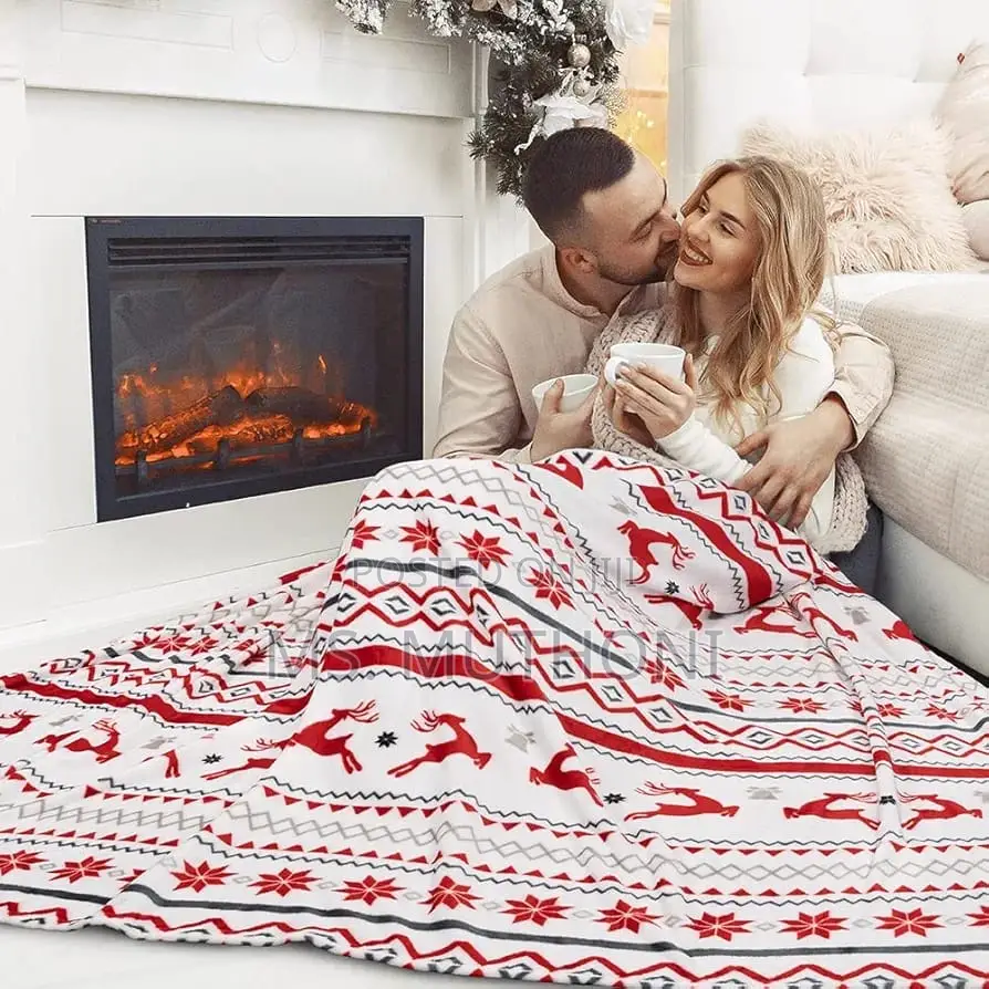 Flannel Christmas Themed Premium Sherpa Fleece Throw Blanket*
