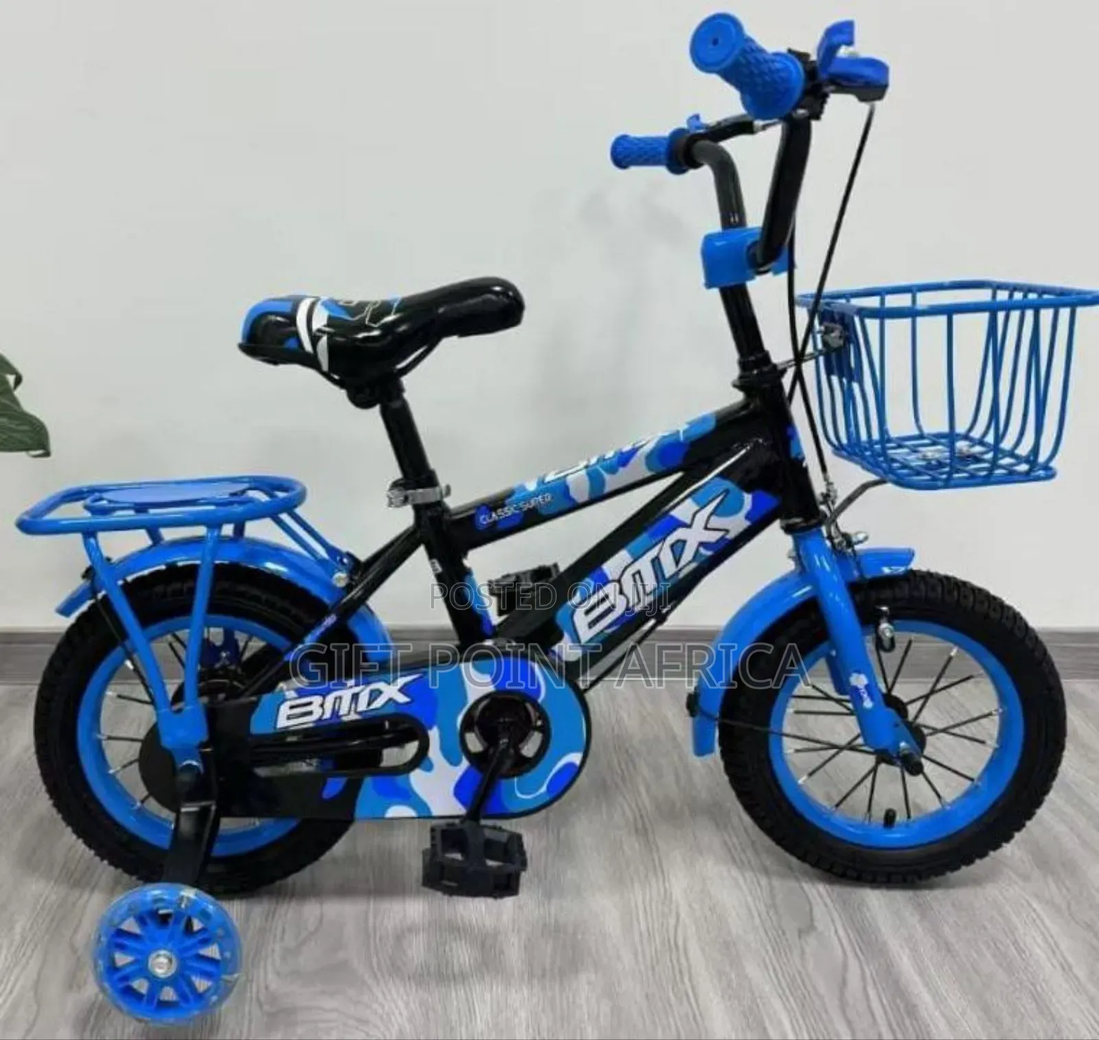 Bmx Size 12 Bike With Adjustable Seat, Training Wheels Bell And Basket