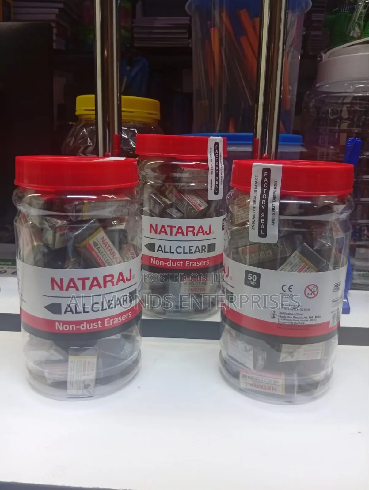 A Tin of 50 Pieces Nataraj Black Non Dust/ Dust Eraser.