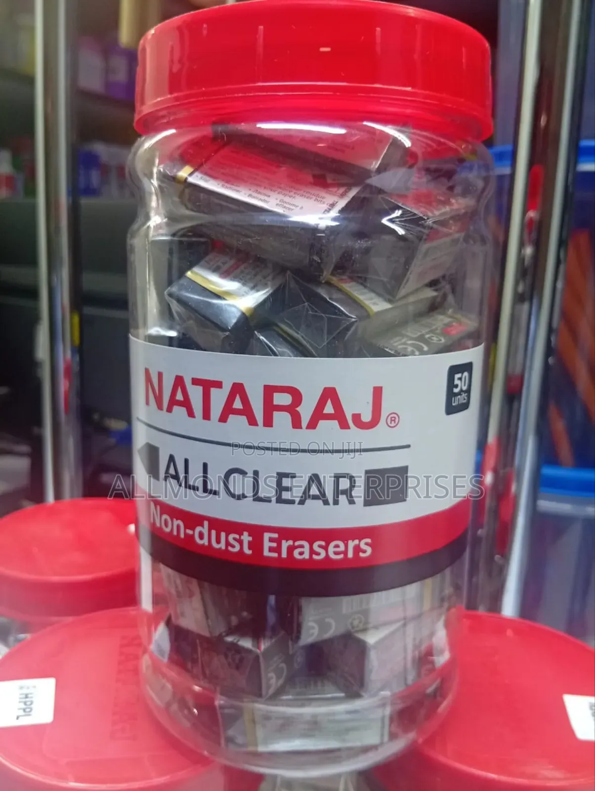 A Tin of 50 Pieces Nataraj Black Non Dust/ Dust Eraser.