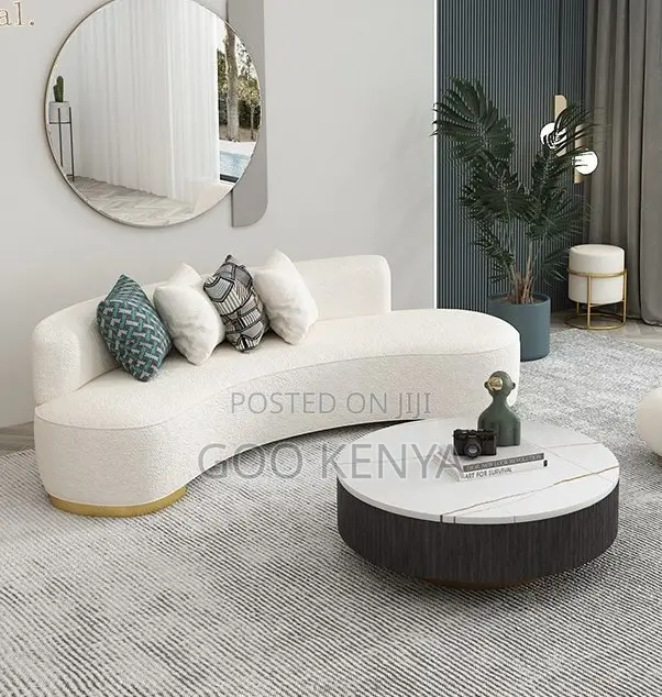 Home Sofa; Curved Fabric Sofa Space-Saving Design for Small Apartments
