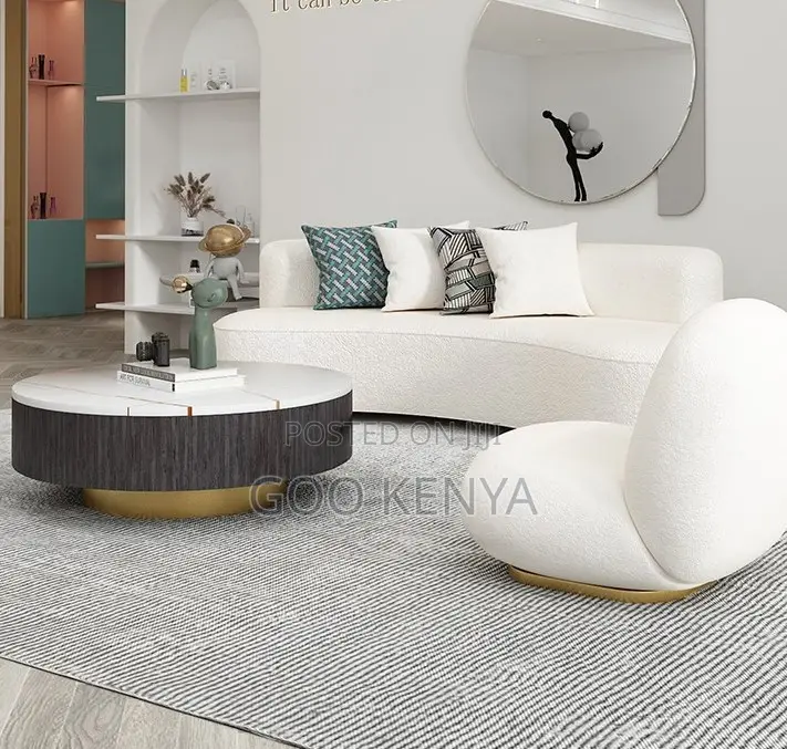 Home Sofa; Curved Fabric Sofa Space-Saving Design for Small Apartments