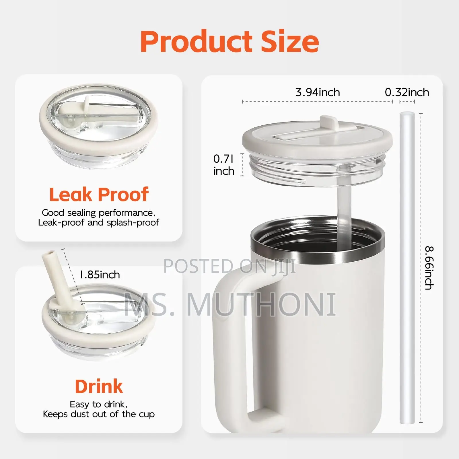Replacement One Leak-Proof Lid and One Reusable Straw