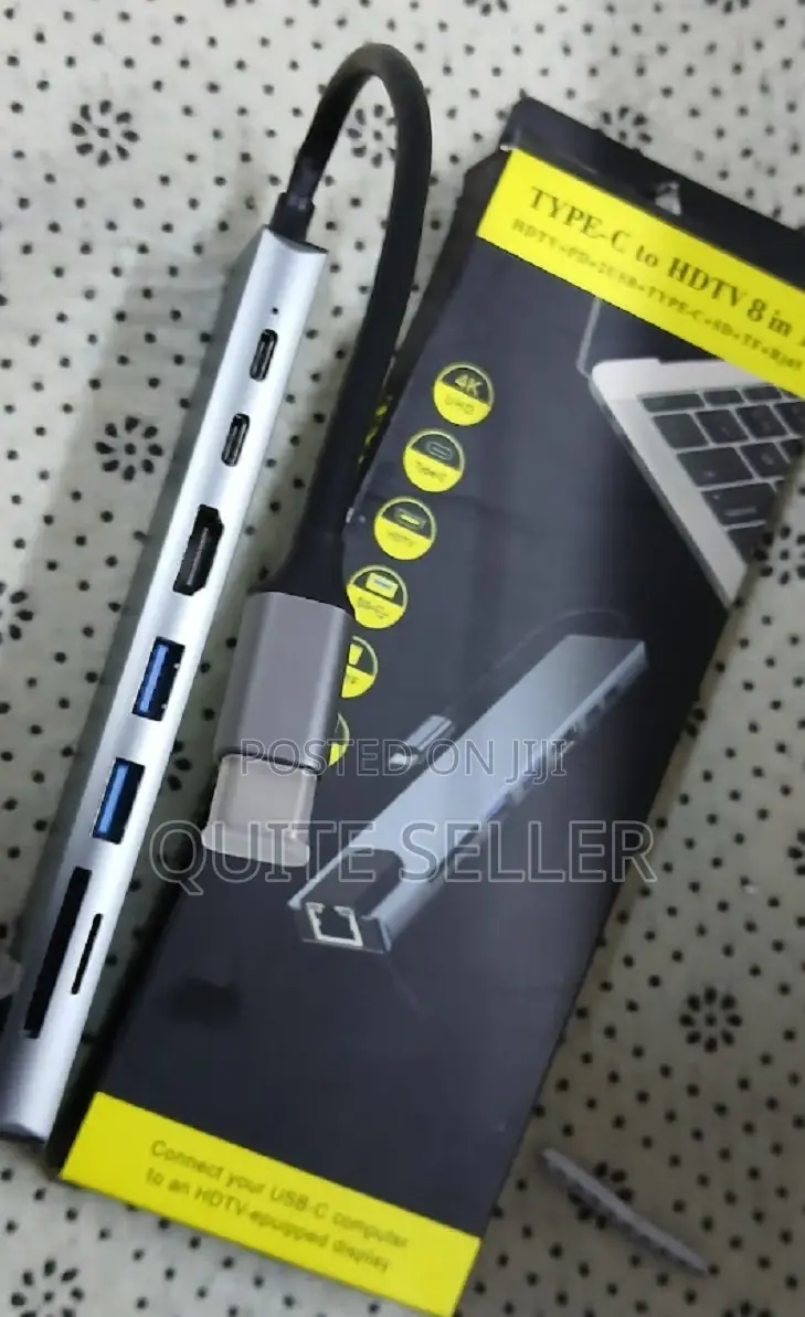 Usb Hub Type-C to HDTV 8 in 1 Adapter Compatible/ Reader/Rj45