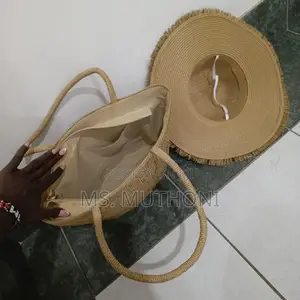 Woven Straw Sun Hat and a Matching Tote Bag.
