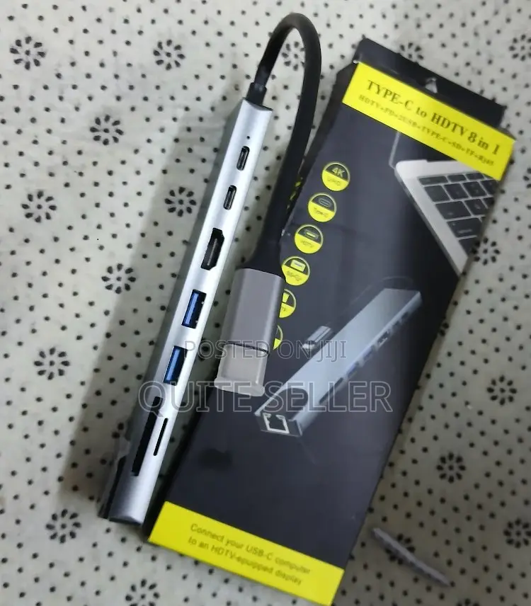 8 in 1 Type-C Hub Rj45 Lan Usb-C to HDTV Sd/Tf Usb - 8 in 1 Type-C