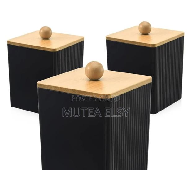 Black Multifunctional Makeup Cotton Pad Storage Boxes With Brawn Lids - thumbnail 3