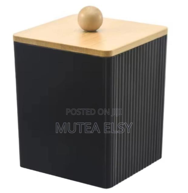 Black Multifunctional Makeup Cotton Pad Storage Boxes With Brawn Lids - thumbnail 4