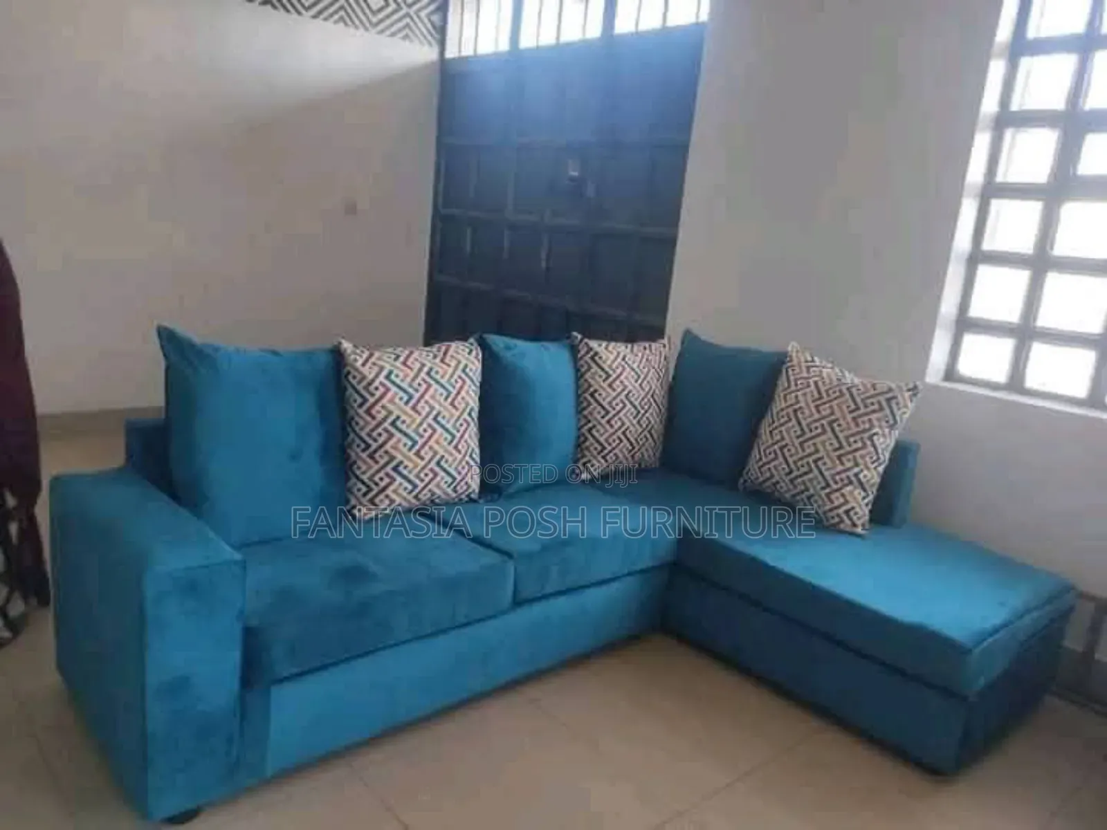 5 Seater Turquoise L-Shaped Sofa - Pay on Delivery
