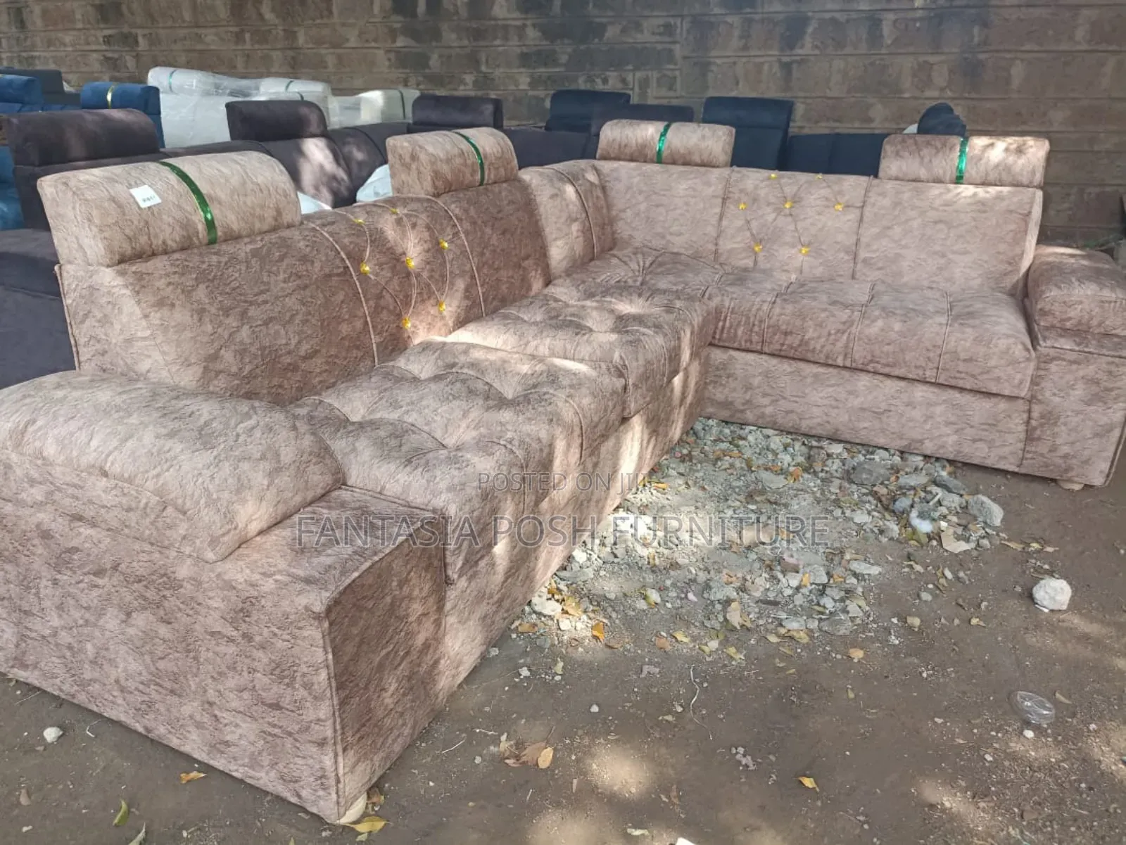 L-Shaped Fabric Sofa With High Backrests