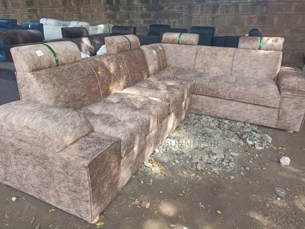 L-Shaped Fabric Sofa With High Backrests