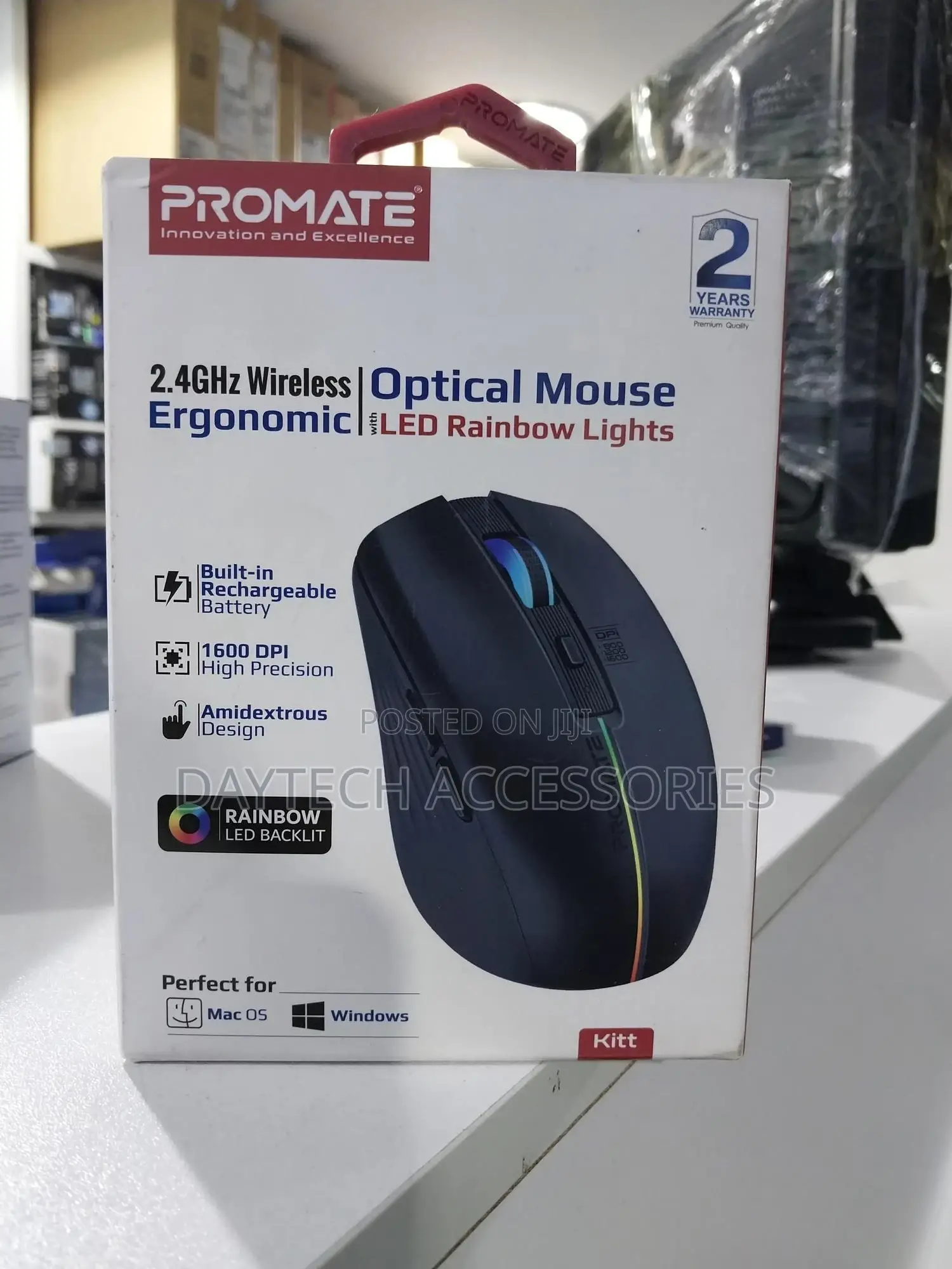 Promate Sleek Wireless Rechargeable Mouse (Kitt) - Adjustable 1600 Dpi