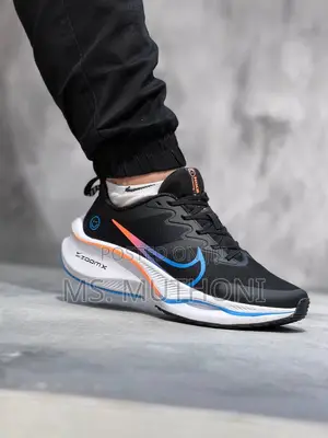 Nike Zoomx "Smiley" Running Shoe in Black With Blue and Orange Accents