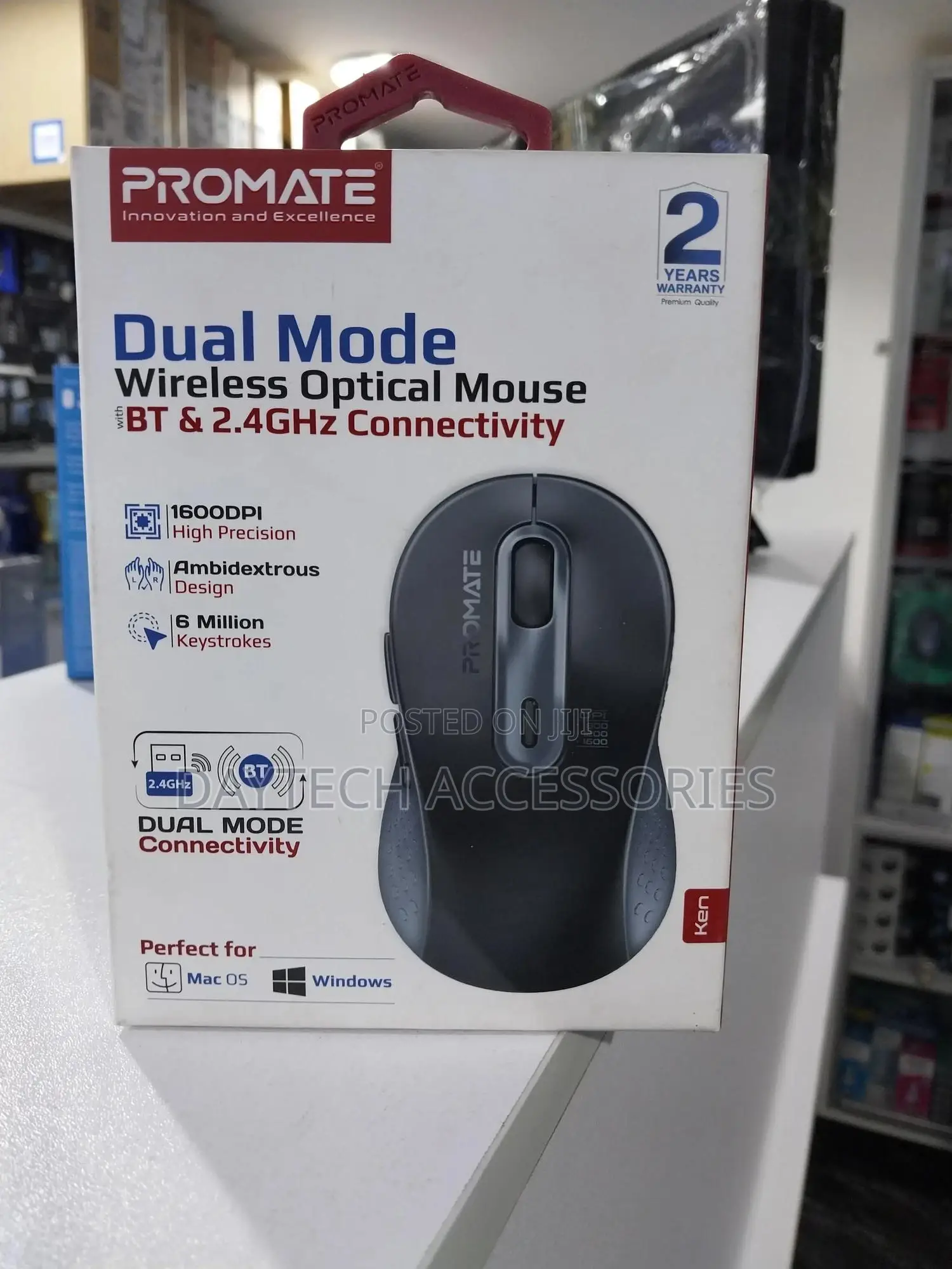 Promate Ken Dual Mode Wireless Optical Mouse With Bt Rf Connectivity