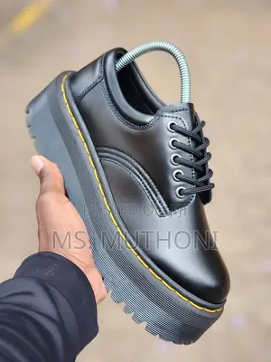 Dr. Martens 8053 Quad Platform Shoe in Black Smooth Leather.