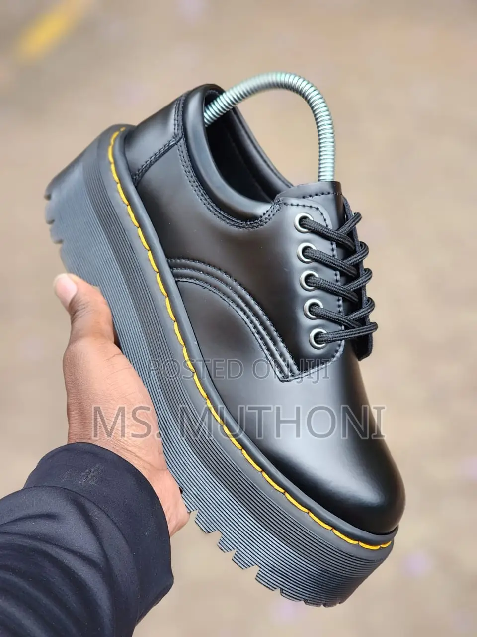 Dr. Martens 8053 Quad Platform Shoe in Black Smooth Leather.