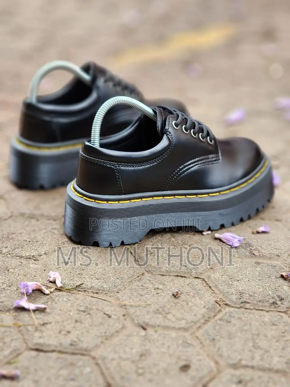 Dr. Martens 8053 Quad Platform Shoe in Black Smooth Leather.