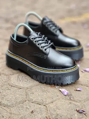 Dr. Martens 8053 Quad Platform Shoe in Black Smooth Leather.