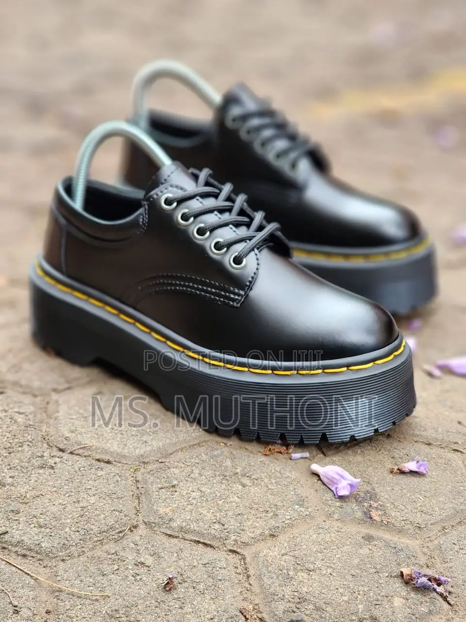 Dr. Martens 8053 Quad Platform Shoe in Black Smooth Leather.