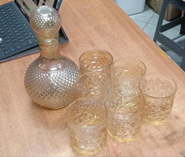Gold Whiskey Decanter Set One Decanter and 6 Glasses
