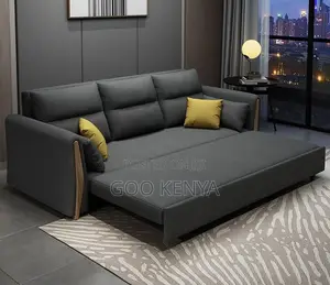 Home Sofa; Slimfold Grey Spacesaving Leather Sofa Bed