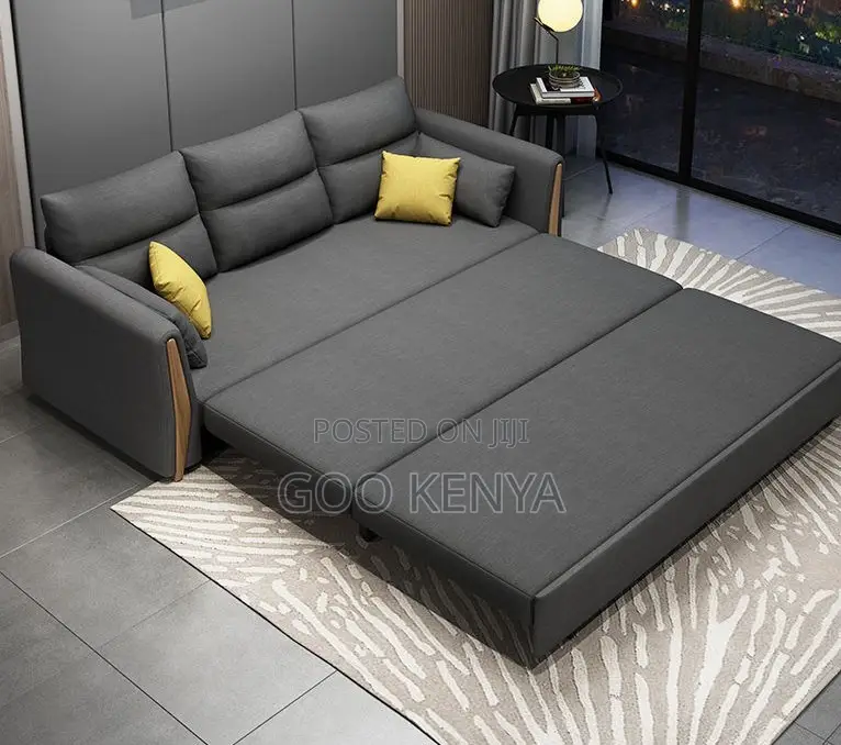 Home Sofa; Slimfold Grey Spacesaving Leather Sofa Bed