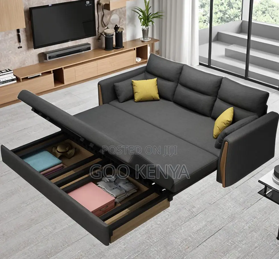 Home Sofa; Slimfold Grey Spacesaving Leather Sofa Bed