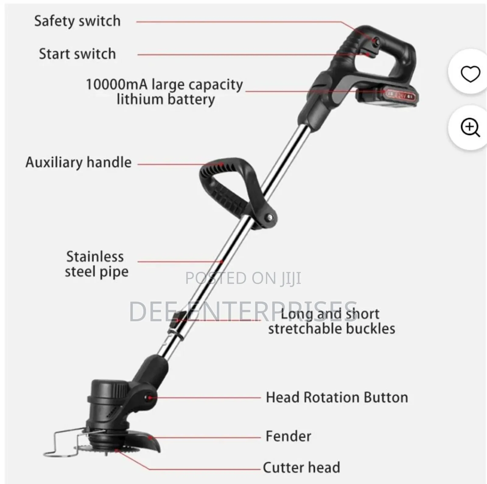 Cordless Electric Lawn Mower With Foldable Adjustable Trimmer