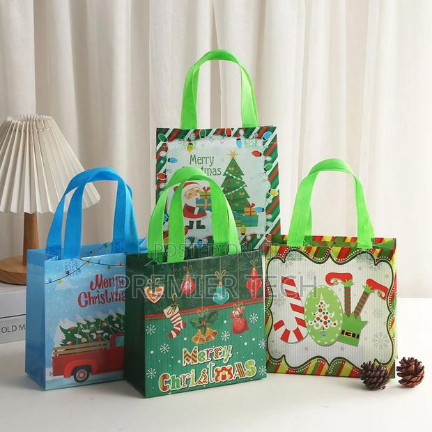 Christmas Kraft Paper Gift Bags Xmas Candy Cookies Gift Tote Bag