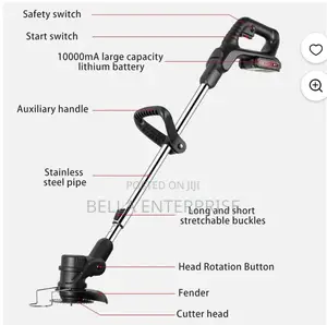 Cordless Electric Lawn Mower With Foldable Adjustable Trimmerblack