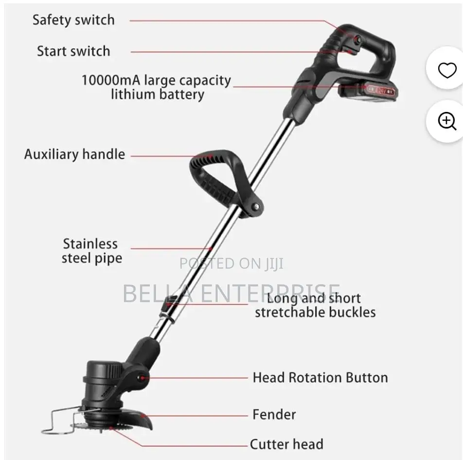 Cordless Electric Lawn Mower With Foldable Adjustable Trimmerblack