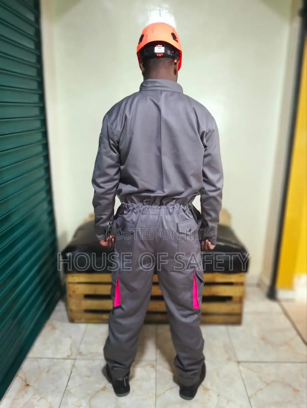 Zip Closure Cargo Pocket Overall Grey Body and Pink Pockets