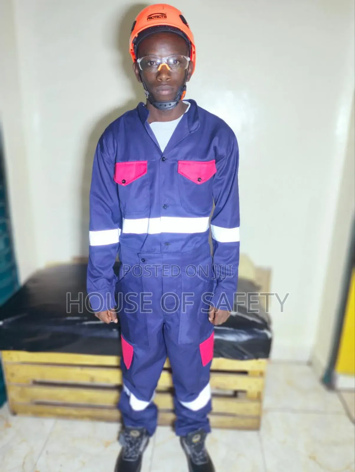 Navy Blue and Red Pockets Overalls