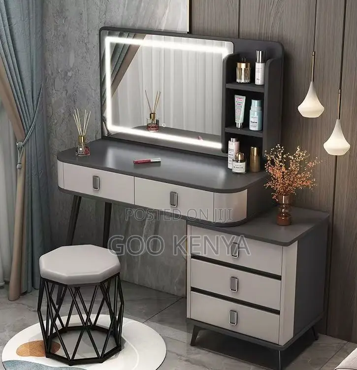 Home Dressing Table; Led Light Makeup Table With Drawers Vanity Set