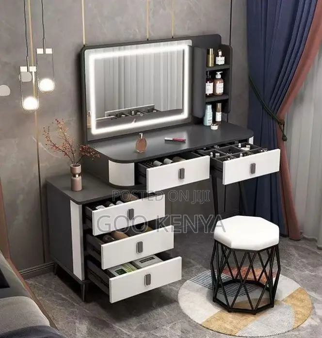 Home Dressing Table; Led Light Makeup Table With Drawers Vanity Set