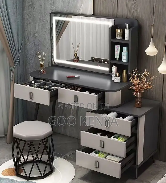 Home Dressing Table; Led Light Makeup Table With Drawers Vanity Set